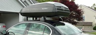 The SportRack Aero XL roof box on a car